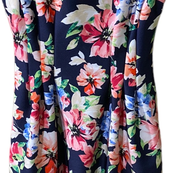 Vince Camuto Navy Floral Fit and Flare Scuba  Dress - Picture 6 of 15